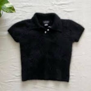 Vintage Y2K Limited 70/ Angora Rabbit Hair Elegant Black Women's Polo Sweater